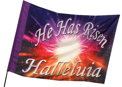 He Has Risen Hallelujah White Font Worship Flag High Praise Banners