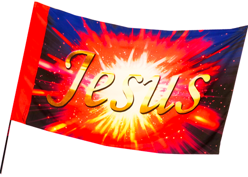 Jesus Burst RED BLUE Worship Flag