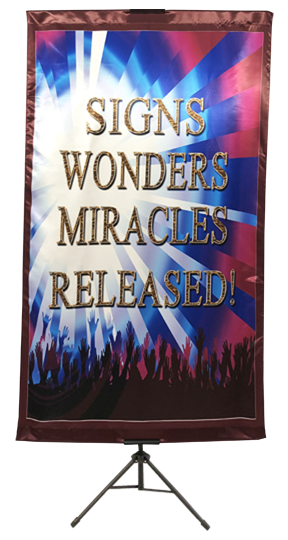 Signs Wonders Miracles Released (Burgundy) Vertical Banner