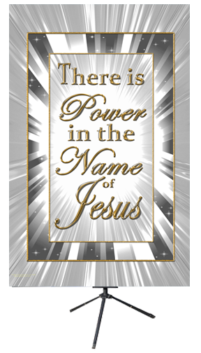 There is Power in the Name of Jesus Grey Wall Banner