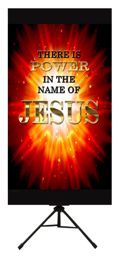 There is Power in the Name of Jesus Red Vertical Wall Banner