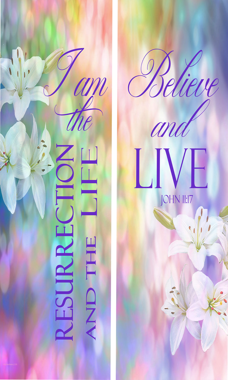 EASTER-Wall Banner Easter Resurrection Day Believe and Live (SET OF 2) Vertical Banners EASTER/RESURRECTION SUNDAY