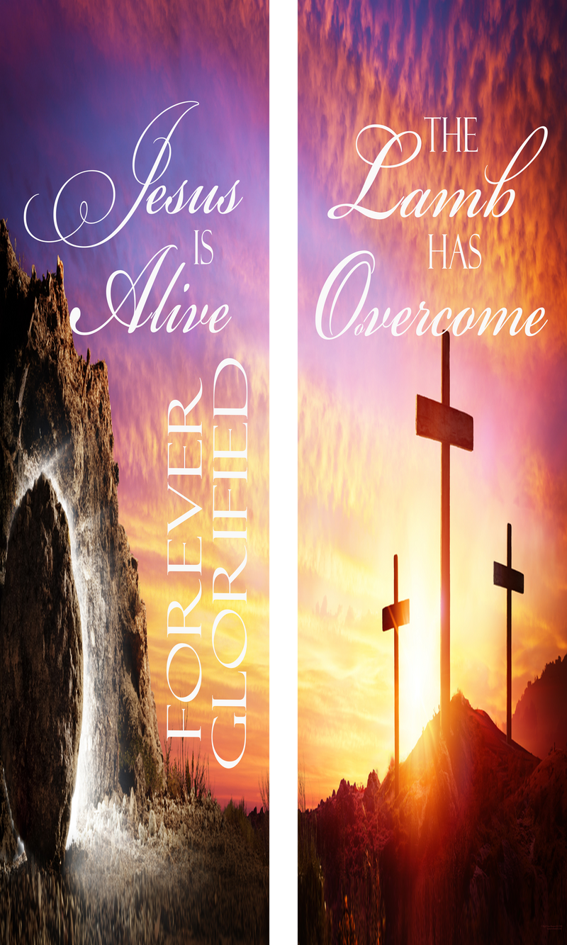 Easter-Wall Banner - Jesus is Alive Forever The Lamb has Overcome (SET OF 2) Vertical Banners EASTER Resurrection Day EASTER/RESURRECTION SUNDAY