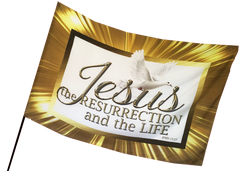 Gold Border Jesus the Resurrection and the Life Worship Flags
