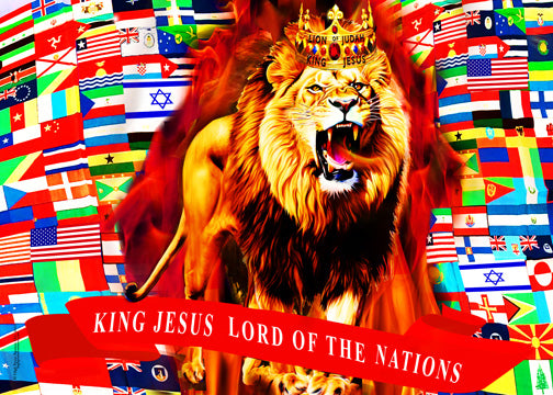 King Jesus Lord of the Nations Lion Worship Flag