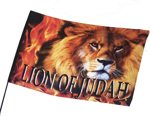 Lion of Judah Fire Black Font Worship Flags