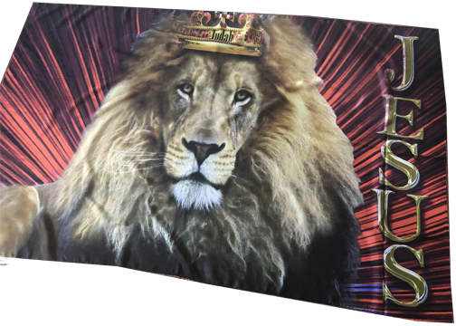 Lion of Judah Red Rays jESUS Font Worship Flag