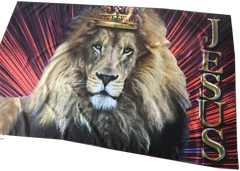 Lion of Judah Red Rays jESUS Font Worship Flag