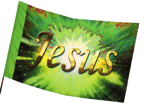 Jesus Burst Green Worship Flags