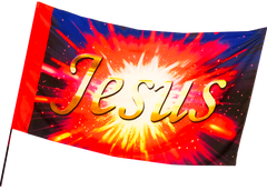 Jesus Burst RED BLUE Worship Flag