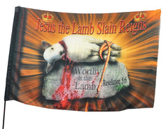 Jesus the Lamb Slain Reigns Worship Flag