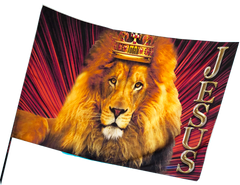 Lion Lg. Red Rays Jesus Worship Flag