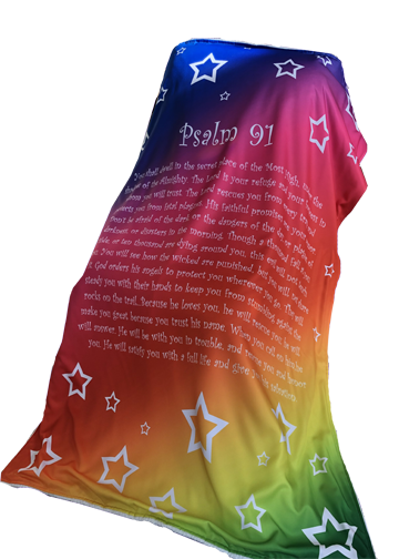 Psalm 91 Stars Scripture Blanket -  Rainbow Colors