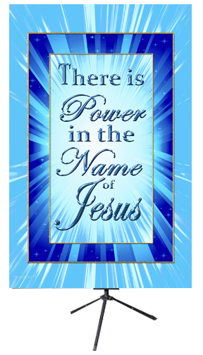 There is Power in the Name of Jesus Blue Wall Banner
